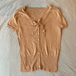 Sweet Light Pink/Peach Button Up Front Tie Blouse